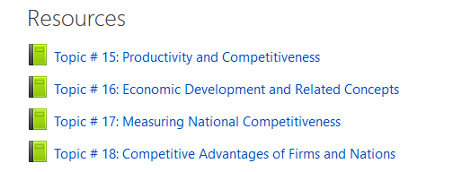 Screenshot of 4 Moodle books under a heading that reads "Resources"